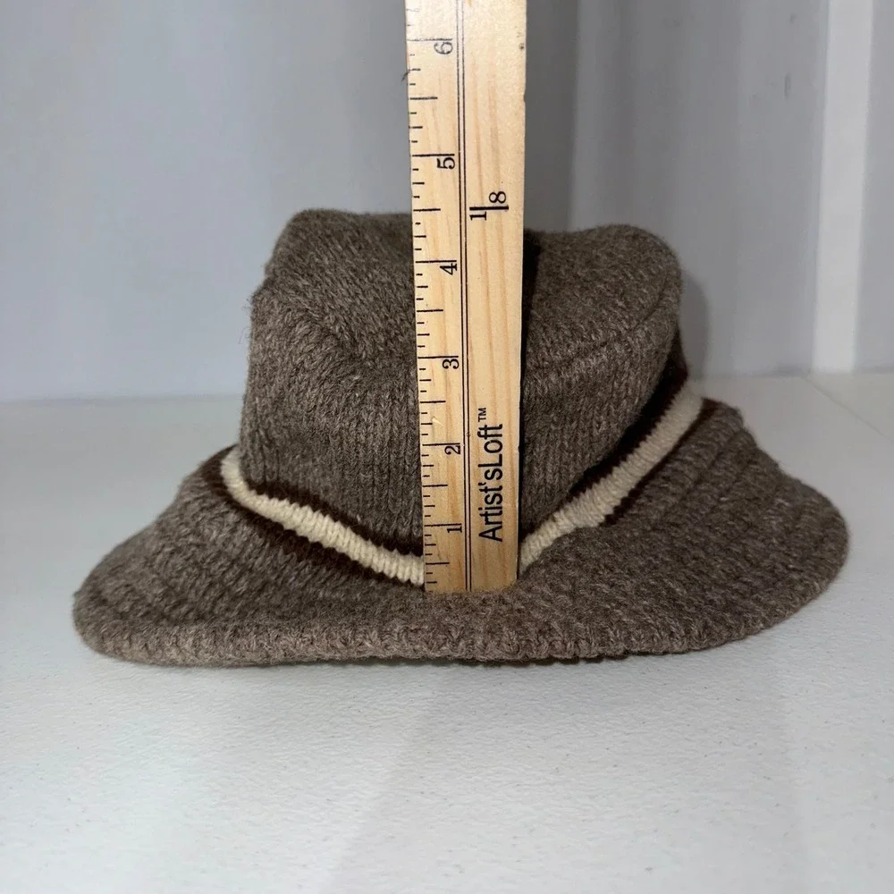 Vintage Wigwam Wool Knit Bucket Hat Brown Cream Stripe Made USA